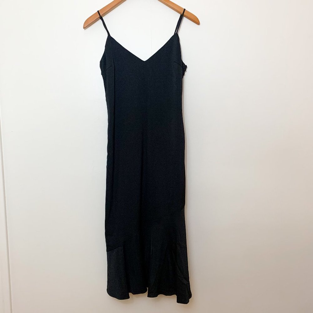 Lucy Paris Silky Satin Black Dot Midi Slip Dress, Size XS